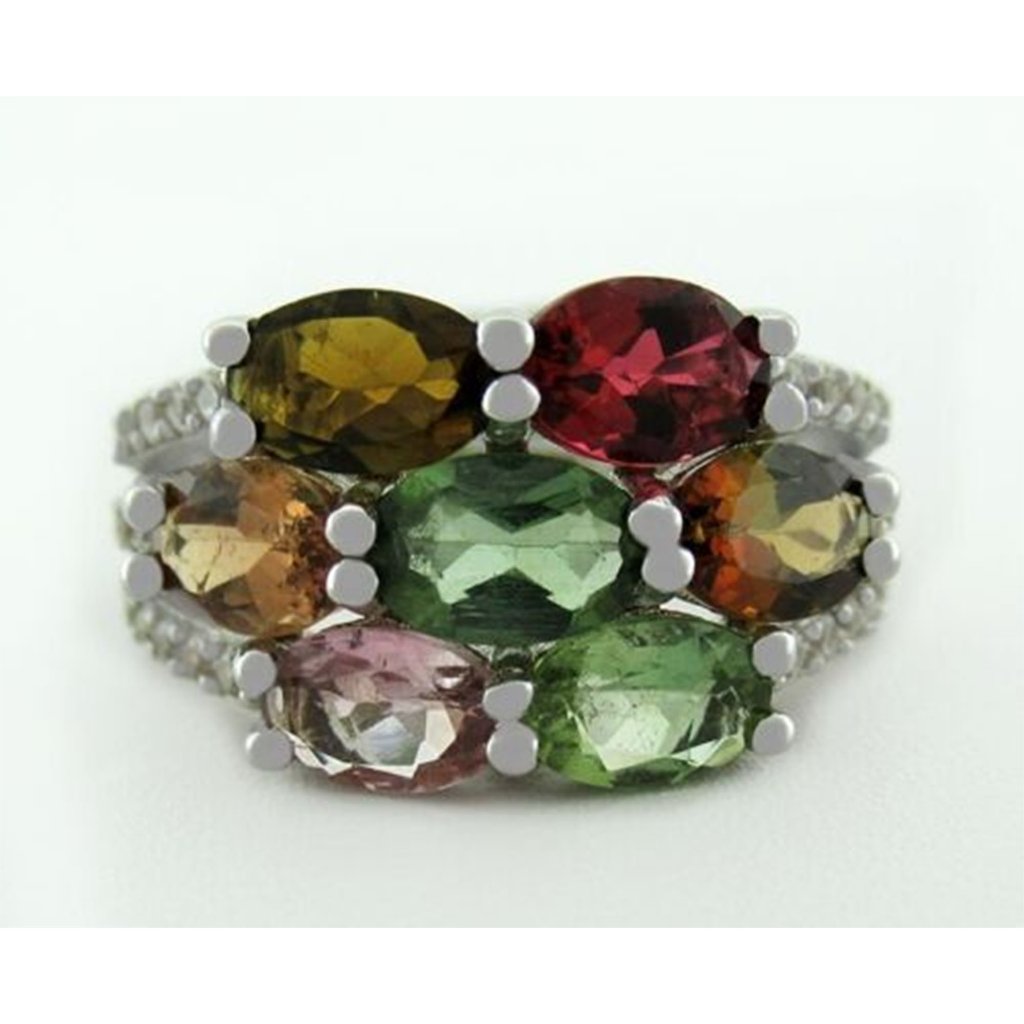 Genuine Gemstones Cocktail Ring 925 Silver
